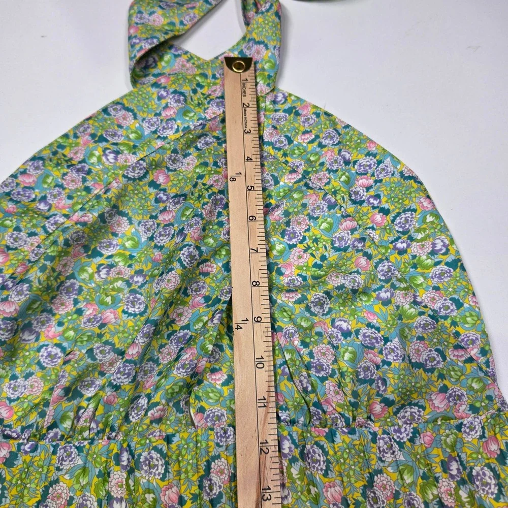 ByTiMo Plisse Pleated Halterneck‎ Maxi Dress In Green Garden Open Back  Large